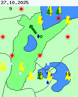 Tänään sataa tai ei sada, paistaa tai ei paista, ukkostaa tai ei ukkosta. Lämpötilakin keikkuu siinä jossain hujakoilla.